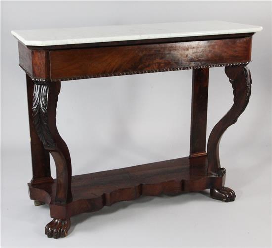 A 19th century mahogany marble top console table, W.3ft 9.5in.